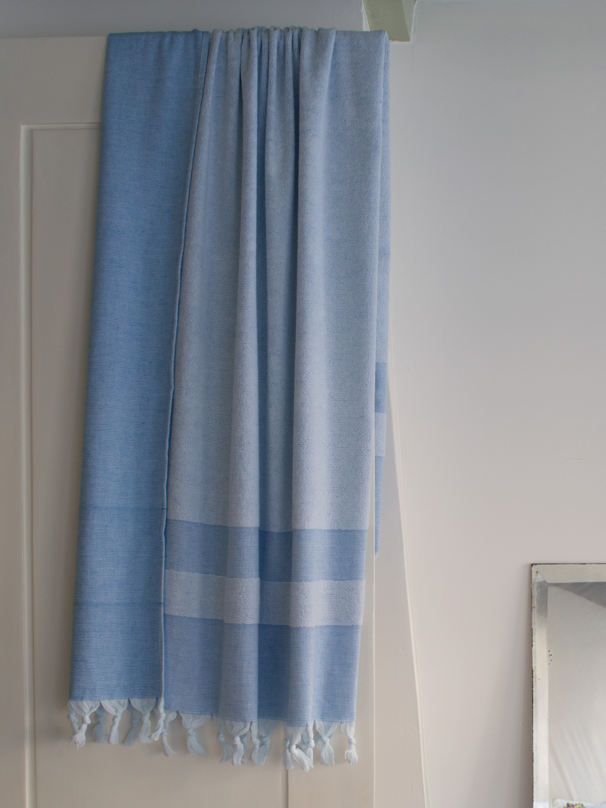 hammam towel with terry cloth, mediterranean blue